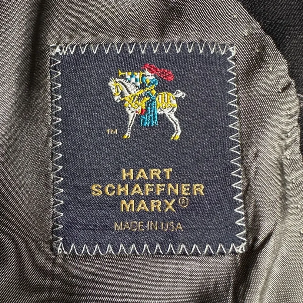 HART SCHAFFNER MARX Men's Blazer 46L Sport Coat 2-Button Suit Jacket Black Wool